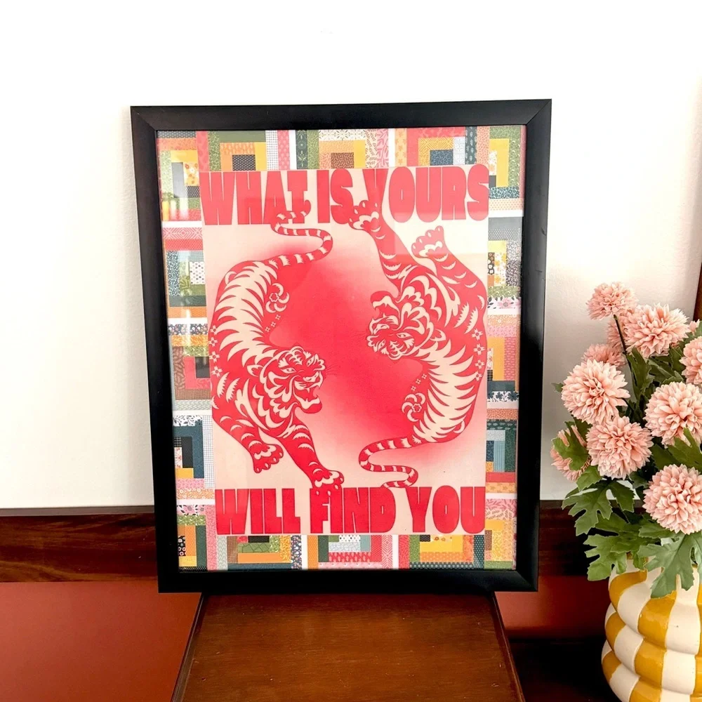 Tiger Yin Yang 70’s Art What Is Yours Will Find You Canvas Art Print Framed Art
